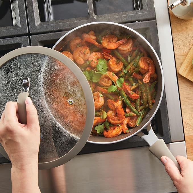 Rachael Ray Cook + Create Nonstick Sauté Pan with Lid, 3 Quart - Almond