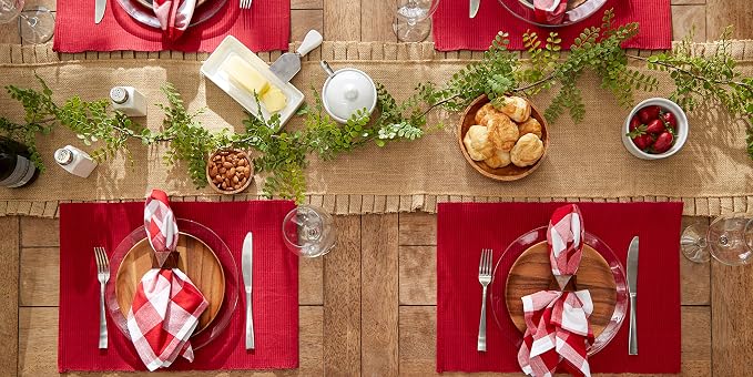 DII Basic Everyday Ribbed Tabletop 100% Cotton, Placemat Set, 13x19, Cardinal Red, 6 Piece