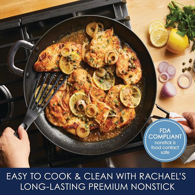 Rachael Ray Cook + Create Hard Anodized Nonstick Frying Pan/Skillet with Helper Handle, 14 Inch - Black