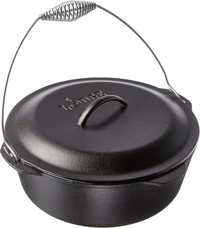 Lodge Seasoned Cast Iron Dutch Oven with Bail Handle - Heavy-Duty Campfire Ready Cooking Pot with Lid for Indoor & Outdoor Cooking - 9 Quart