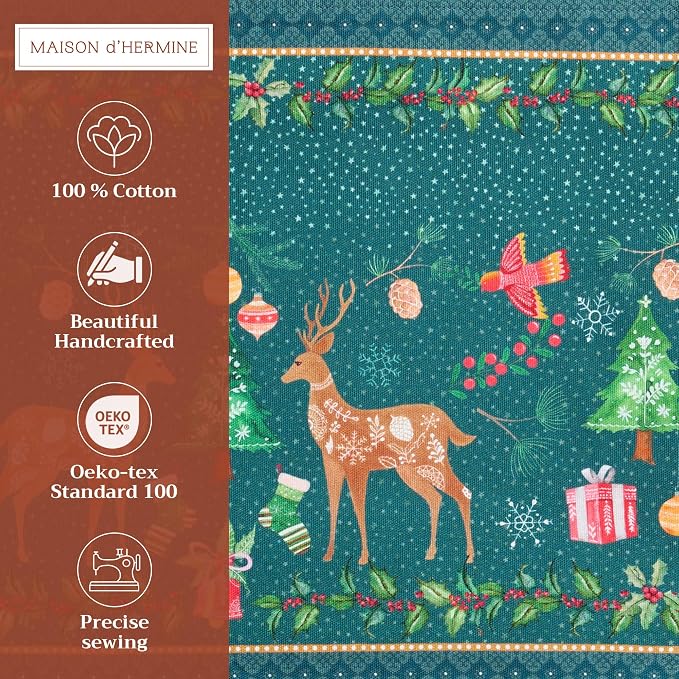 Maison d' Hermine Placemats Set of 4 Reusable 100% Cotton (13"x19") | Cloth Place Mats Washable Table Mats for Kitchen Dining Party Wedding Hotel Home Thanksgiving Christmas - Hygge Christmas