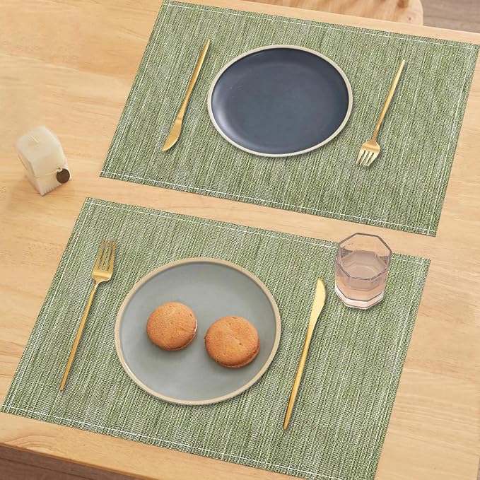 Green Placemats Set of 12, 12x18 Inch Washable Easy to Clean Heat-Resistant Anti-Skid Sage Green Placemats for Holiday Party Kitchen Dining Room Decoration