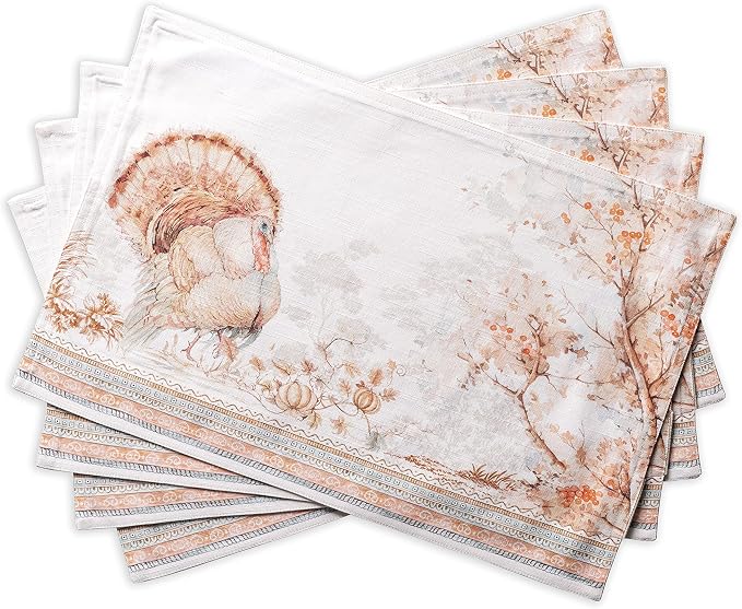 Maison d' Hermine Placemats Set of 4 Reusable 100% Cotton (13"x19") | Cloth Place Mats Washable Table Mats for Kitchen Dining Party Wedding Hotel Home Thanksgiving Christmas - Giving Thanks