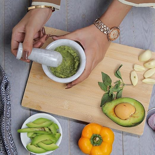 Marble Mortar & Pestle Kitchen Set – 4 Inch White Herb Grinder, Spice Grinder, Pill Crusher, Fine Powder Grinder, Avocado Masher & Coffee Mortar – Premium Large Hand Grinder Tool