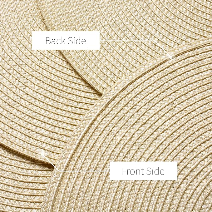 AHHFSMEI Round Placemats Set of 6 Heat Resistant Washable Non-Slip Woven Braided Table Mats for Dining Table Kitchen & Home Decor (Beige)