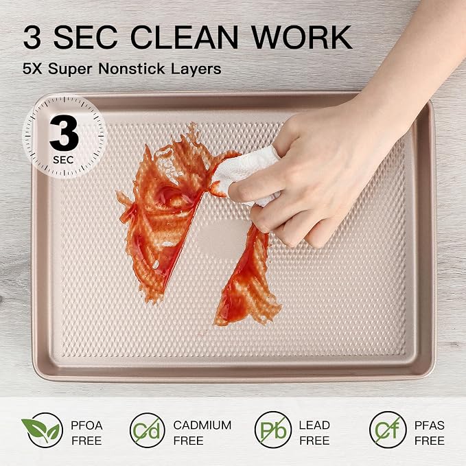 2 Pack Half Sheet Cookie Sheets for Baking, Nonstick Baking Pans | 57% Thicker Carbon Steel, 17.5" × 12" Half Sheet Size, Long-Lasting Nonstick Coating