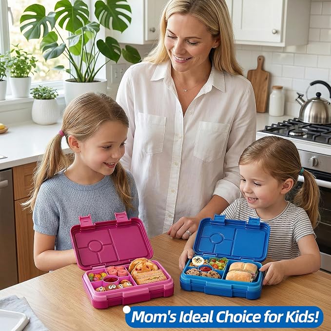 Bento Lunch Box for Kids, 5/6 Compartments, Blue | Dishwasher Safe Back to School Snack Bento Lunch Containers Boxes, Ideal Portion Sizes for On-the-Go Meal, Ages 3+, School