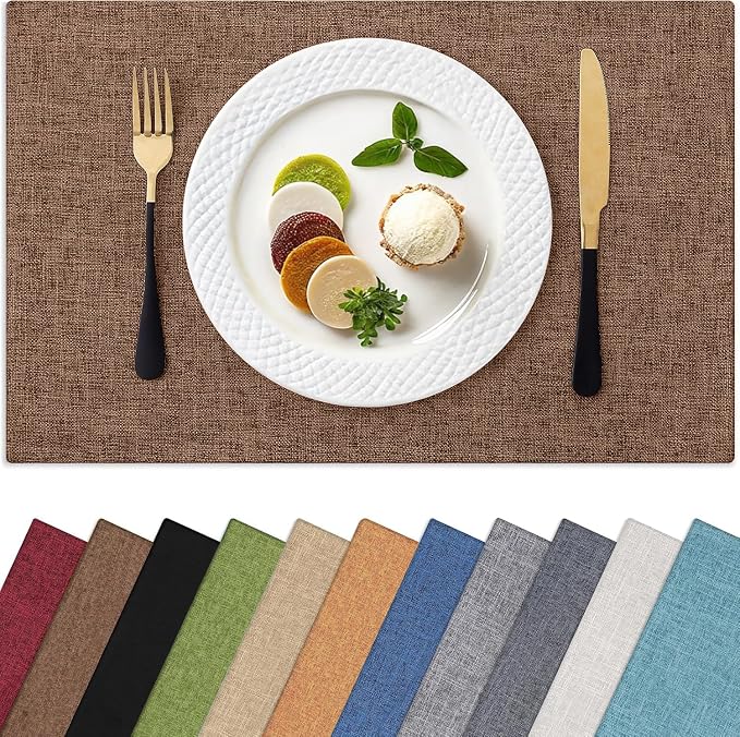 Homaxy Cloths Placemats for Dining Table Set of 6, 13" x 19", Brown | Heat Resistant, Washable, Cotton Linen Blend Table Mats, Easy to Clean Place Mats, Indoor Outdoor