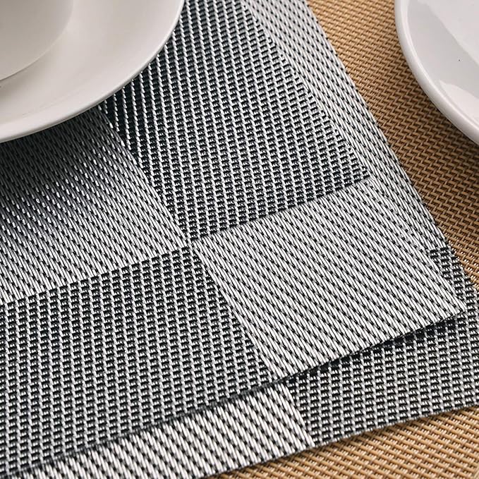 Table Placemats Dining Table Place Mats Set of 6 Heat Resistant Insulation Non-Slip Vinyl for Kitchen Dining Room 18" * 12" Silver
