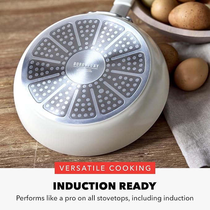 GreenPan x Bobby Flay 2.5QT Ceramic Nonstick Saucepan with Glass Lid, Cream | PFAS-Free Diamond Ceramic Nonstick Chef Pan, Silicone Handle, Induction & All Stovetop Compatible, Dishwasher and Oven Safe