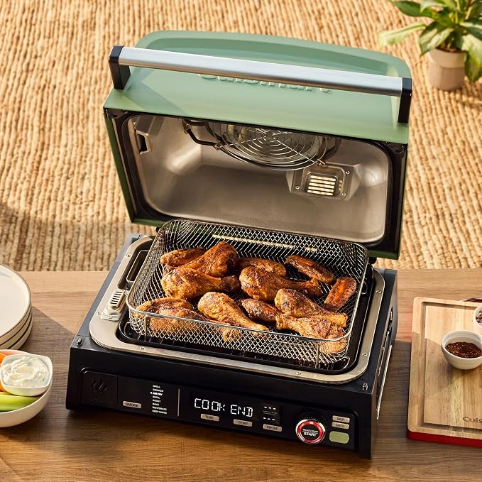 Cuisinart Outdoor Electric Grill, 8-in-1 Air Fryer/Grill/Smoker, 154 sq in | Cuisinart FlavorBoost 8-in-1 outdoor electric grill, 1800W small electric grill with air fryer & wood-pellet drawer, CEG-1302