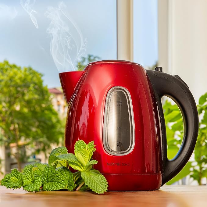 Moss & Stone Red Stainless Steel Electric Kettle, 1.7L Cordless 1500W | Large, portable hot water tea kettle, fast boiling pot, boil-dry protection, auto shut-off, blue Illuminate LED light