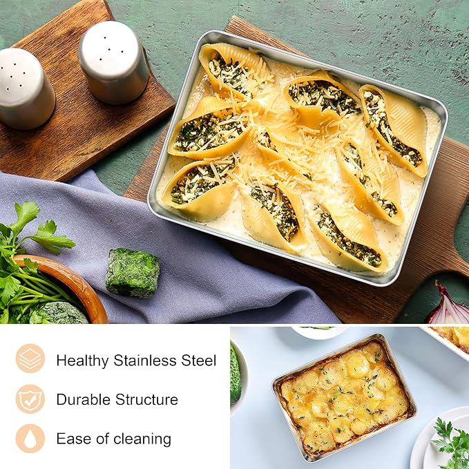 E-far Mini Toaster Oven Tray, 9.4”x7.3” Stainless Steel Baking Cookie Sheet | Small Non-toxic Metal Baking Pan for Cake Cookies, Rust Free & Warp Free, Mirror Finish & Dishwasher Safe