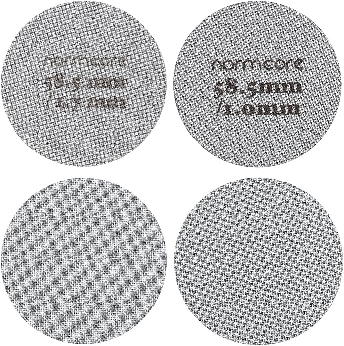 Normcore 2 Packs 58.5mm Puck Screen with Stand - Reusable Contact Shower Screen with Silicone Holder - 1.7mm / 1.0mm Thickness 150μm Mesh - Compatible with Espresso Machine 58mm Portafilter Basket
