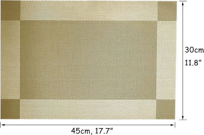 Table Placemats Dining Table Place Mats Set of 6 Heat Resistant Insulation Non-Slip Vinyl for Kitchen Dining Room 18" * 12" Gold