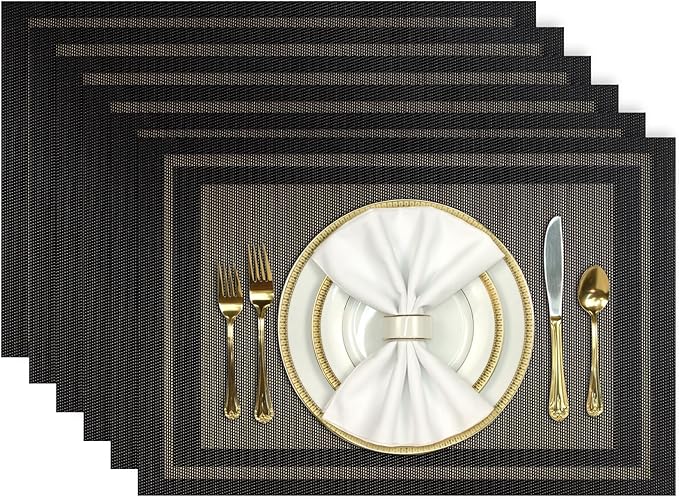 Aofmee Placemats Set of 6, Washable PVC Place Mats, Heat Resistant Non-Slip Table Mats, Woven Vinyl Plastic Placemats for Dining Table Decor, Stain Resistant Kitchen Table Placemats, Easy to Clean
