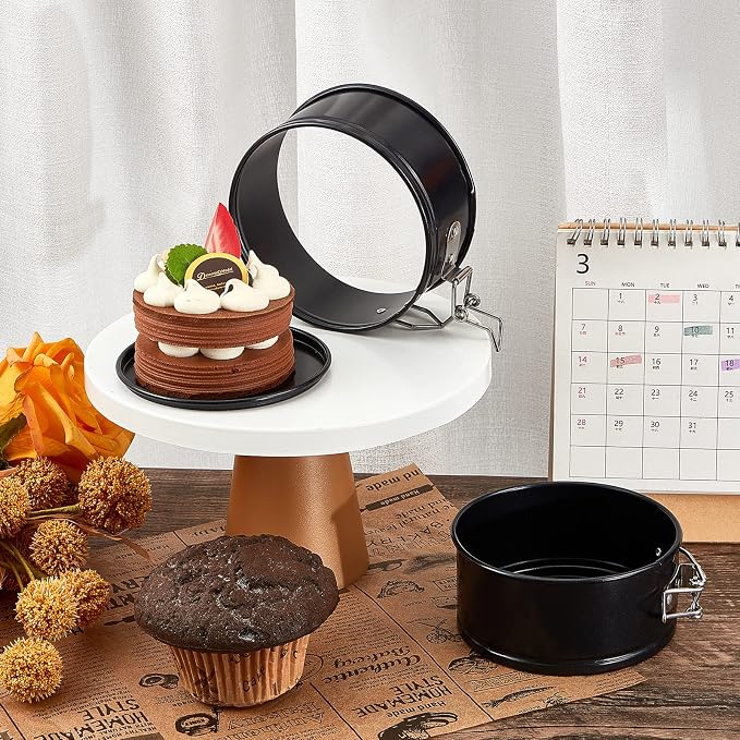 25 Pcs 4 Inch Springform Pan for Baking Mini Cheesecake Pans with Removable Bottom Nonstick Leakproof Round Cake Mold Spring Form Molds for Mini Cheesecake Pizza and Quiches (Black)