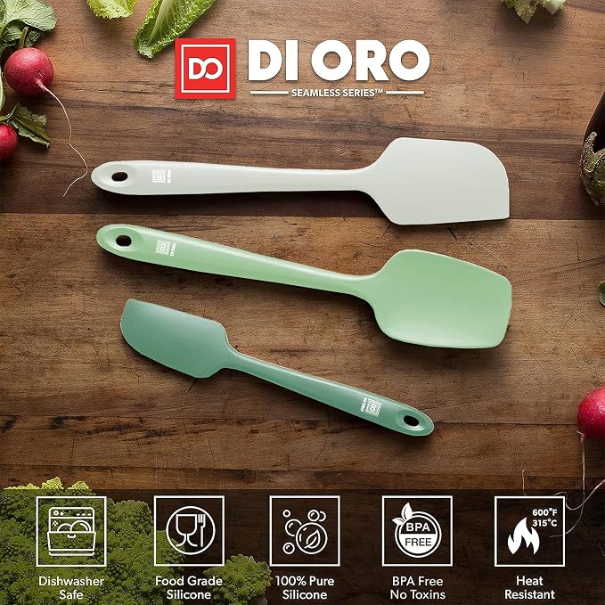 DI ORO Silicone Spatula Set - 600F Heat Resistant, 3-Pc Pastel | Rubber scraper won't scratch nonstick pans; For baking, cooking, mixing, and frosting; BPA-free and dishwasher safe