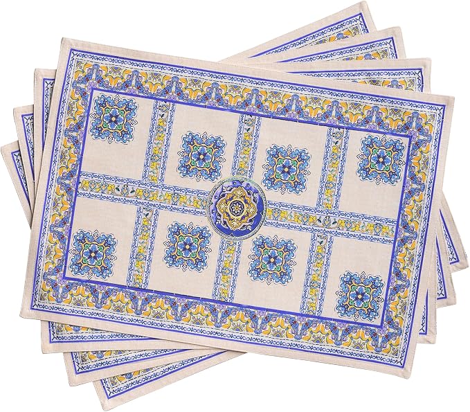 Maison d' Hermine Placemats Set of 4 Reusable 100% Combed Cotton (13"x19") | Cloth Place Mats Washable Table Mats for Kitchen Dining Party Wedding Hotel Home Restaurant Spring Summer - Sciacca