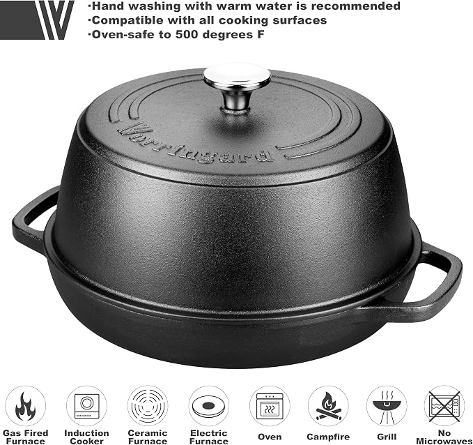 Pre-seasoned Cast Iron Dutch Oven Pot with Lid for Bread Baking, Include Sourdough Bread Baking Supplies like Banneton Bread Proofing Basket, Bread Oven, 6 Quart