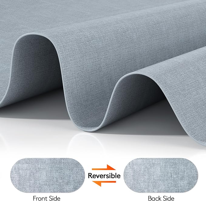 DOLOPL Oval Placemats Set of 6, Dusty Blue Faux Leather Place Mats, Large | Large Size 13.8" x 21.6", Reversible, Wipeable & Washable, Heat Resistant, Waterproof, Modern Style for Kitchen, Dining Table