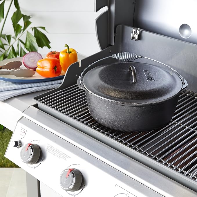 Lodge Seasoned Cast Iron Dutch Oven with Bail Handle - Heavy-Duty Campfire Ready Cooking Pot with Lid for Indoor & Outdoor Cooking - 9 Quart