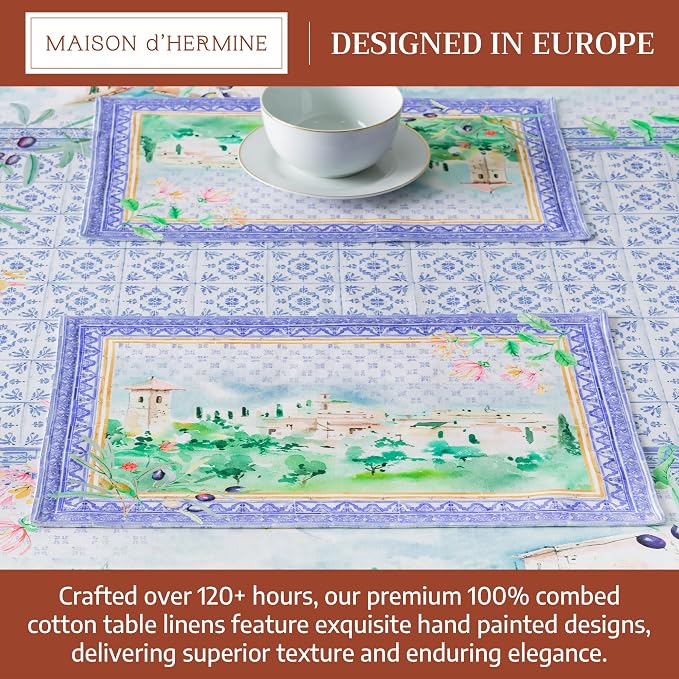 Maison d' Hermine Placemats Set of 4 Reusable 100% Combed Cotton (13"x19") | Cloth Place Mats Washable Table Mats for Kitchen Dining Party Wedding Hotel Home Restaurant Spring Summer - Luberon