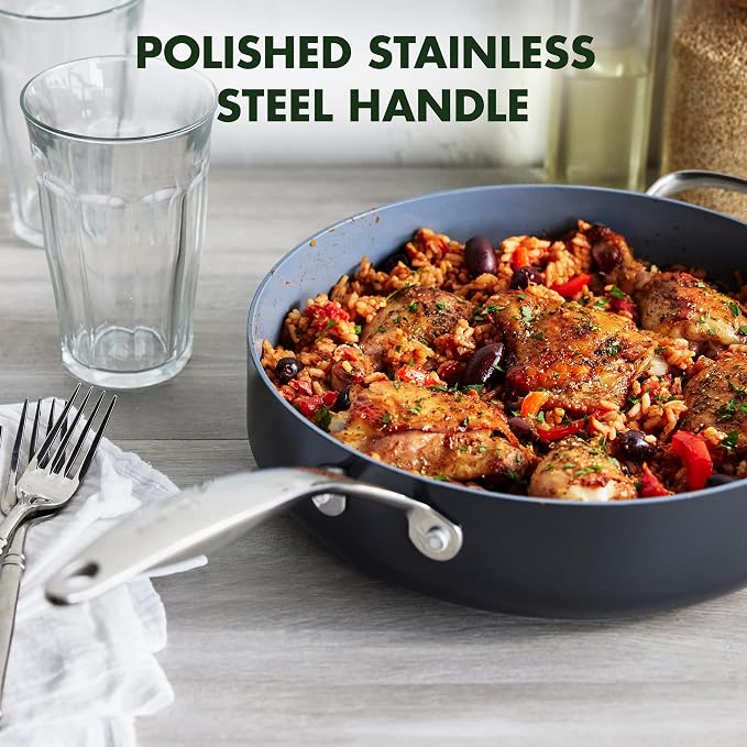 GreenPan Valencia Pro 4.5QT Ceramic Nonstick Sauté Pan, Hard Anodized | PFAS-Free Nonstick, Induction Ready, Compatible with all Stovetops, Hard Anodized, Gray, Dishwasher Safe, Oven Safe to 600F