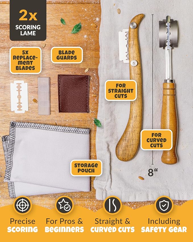 Bread Lame 2-Piece Set for Controlled Dough Scoring with 5 Blades | Straight & Curved Scoring for Clean Expansion, 2 Bread Lames with 5 Blades, Dough Scoring Tool for Sourdough & Artisan Bread