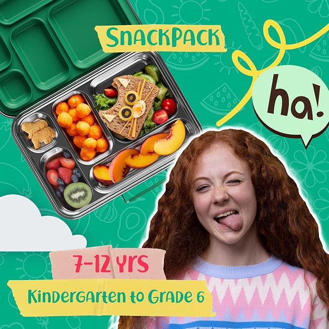 Stainless Steel Bento Box Kids, Kids Metal Bento Lunch Box BPA Free Lunch Box Containers 304 Stainless Steel Bento Box for School and Office(Green)