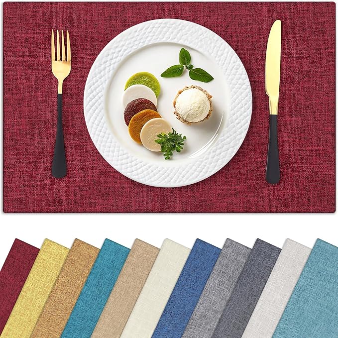 Homaxy Cloths Placemats for Dining Table Set of 6, 13" x 19", Red | Heat Resistant, Washable, Cotton Linen Blend Table Mats, Easy to Clean Place Mats, Indoor Outdoor