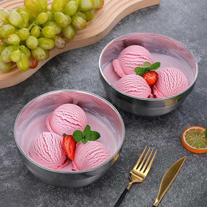 8 Pack 24 oz Stainless Steel Bowls Double Walled Insulated Soup Ice Cream Metal Mixing Nesting Bowls for Serving Soup Rice Cereal