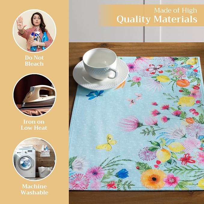 Maison d' Hermine Placemats Set of 4 Reusable 100% Cotton (13"x19") | Cloth Place Mats Washable Table Mats for Kitchen Dining Party Wedding Home Restaurant Spring Summer - Jardin D'Ete - Mint