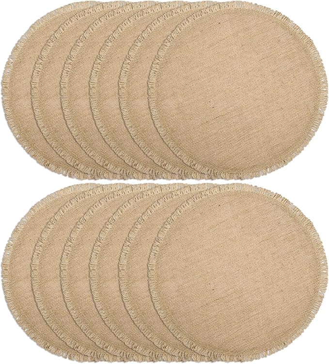 FunWheat Burlap Round Braided Placemats Set of 12 for Dining Tables 15 Inch Heat Resistant Jute Table Mats Farmhouse Woven Fabric Natural Place mats for Fall Decoration (Twine Circle)