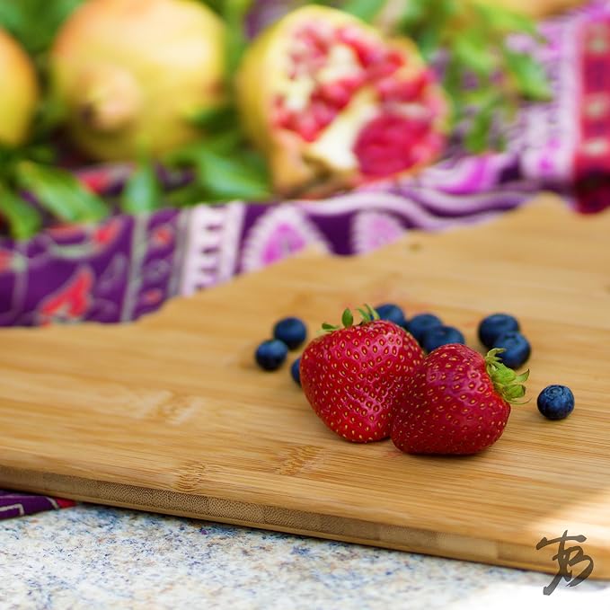 Totally Bamboo Virginia State Shaped Bamboo Serving And Cutting Board, Brown | State charcuterie board with natural bamboo grain. Knife-friendly surface for food prep. Hang tie for wall display.
