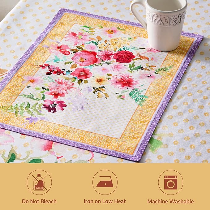 Maison d' Hermine Placemats Set of 4 Reusable 100% Combed Cotton (13"x19") | Cloth Place Mats Washable Table Mats for Kitchen Dining Party Wedding Hotel Home Restaurant Spring Summer - Summer Joy