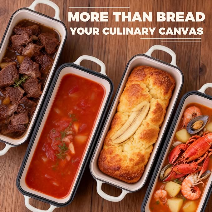 Cast Iron Loaf Pan with Lid, 11x5 Inch 5.8 Qt Sourdough Pan | Dutch Oven Bread Pan with lid, Large Cast Iron Loaf Pan for Sourdough Bread, 11x5 Size, 2-in-1 Design, Crispy Crust, White
