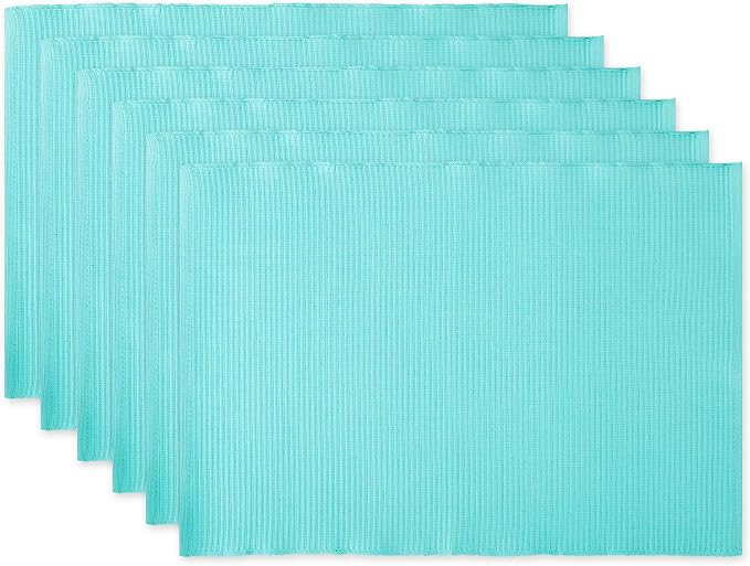 DII Basic Everyday Ribbed Tabletop 100% Cotton, Placemat Set, 13x19, Aqua, 6 Piece