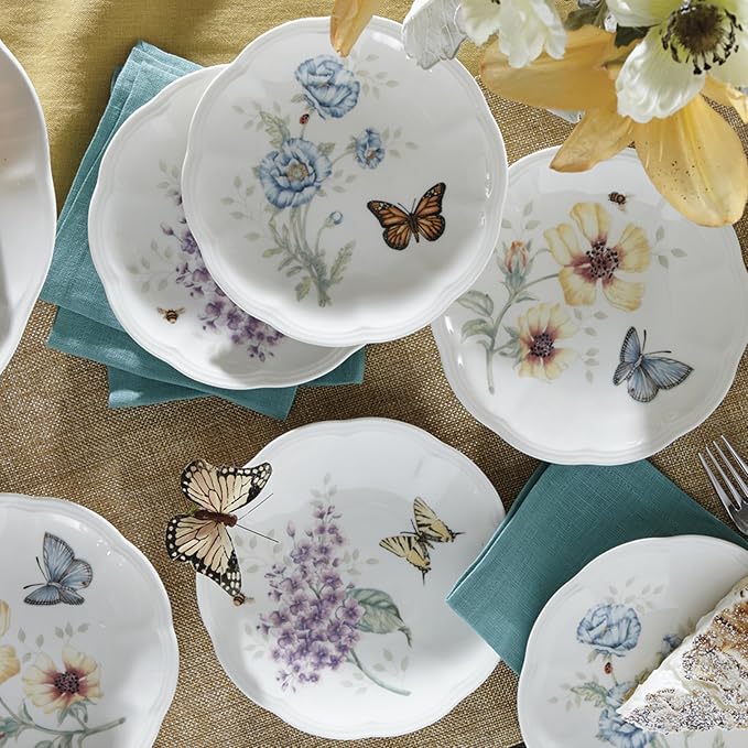 Lenox Butterfly Meadow 6-Piece Tidbit Plates, Dessert Plate Set for 6 | porcelain, dishwasher safe, microwave safe | also great as a appetizer plate for salad or bread, salad plates