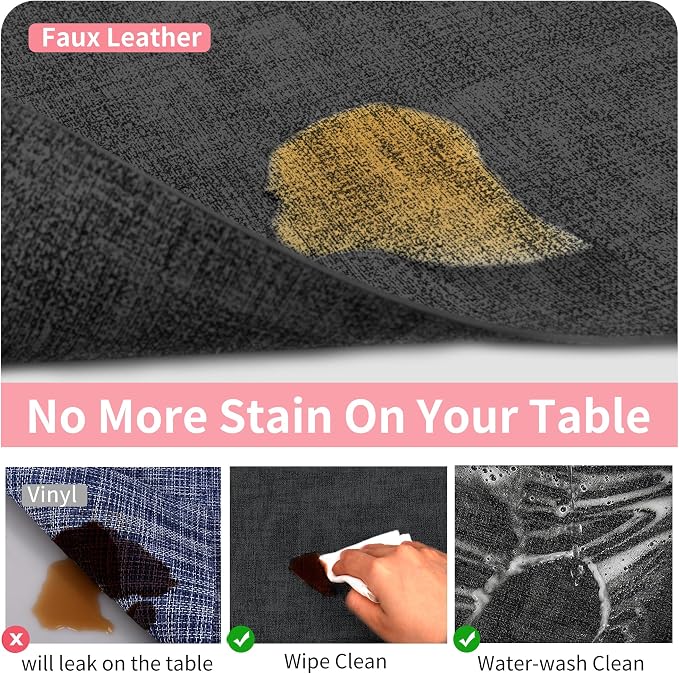 Maxpearl Faux Leather Placemats Set of 8, Easy to Clean, Dark Grey | Waterproof - Heat Resistant - Non Slip - Wipe Clean Dining Table Place Mats, Suitable for Indoor & Outdoor Use, 17''×12''