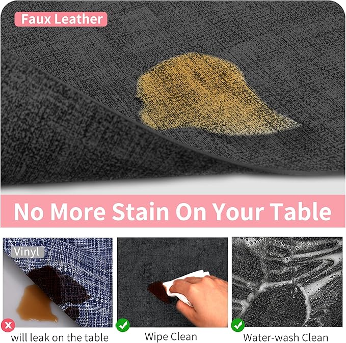 Maxpearl Faux Leather Placemats Set of 6, Easy to Clean, Dark Grey | Waterproof - Heat Resistant - Non Slip - Wipe Clean Dining Table Place Mats, Suitable for Indoor & Outdoor Use, 17''×12''