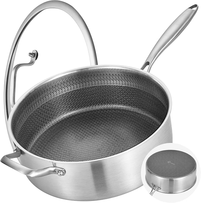 LOLYKITCH 7-Quart Large Frying Pan with Lid | 12 Inch | Detachable Handle | Ceramic Nonstick | Tri-Ply Stainless Steel | Deep Skillet | Saute Pan | PFOA Free | Induction | Dishwasher & Oven Safe