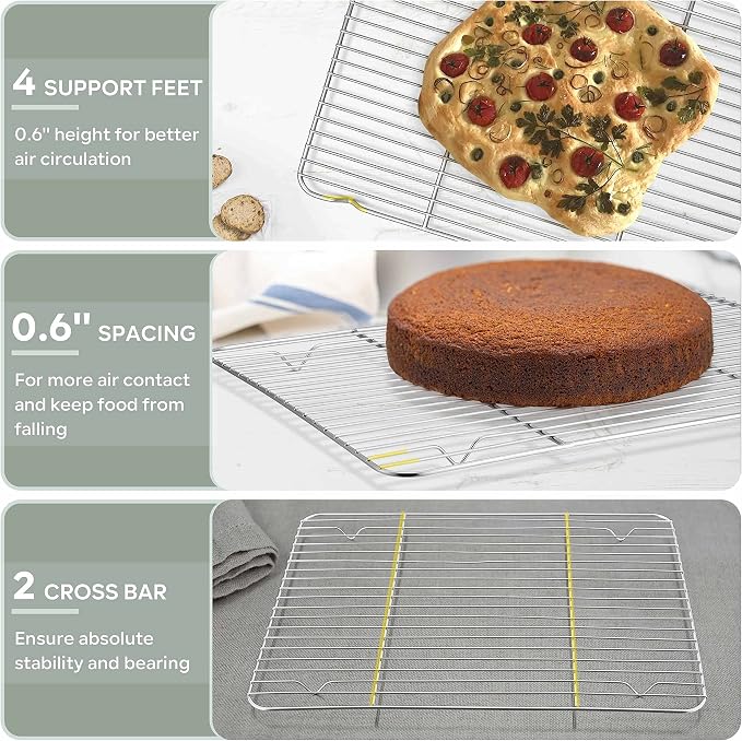 Herogo 16.5” x 11.5” Cooling Racks for Kitchen Baking, 3 Pack | Stainless Steel & Heavy-duty, Oven & Dishwasher Safe, Baking Cooking Wire Rack, for Cookie Bread Bacon
