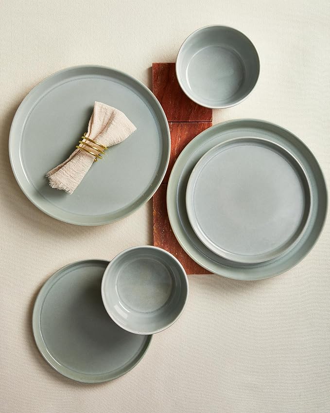 Dinnerware Sets for 6, Ceramic Plates and Bowls Set, Modern Artisan Dish Set, Microwave & Dishwasher Safe Dishware Set, Chip & Scratch Resistant Dinner Sets, Gradient Green