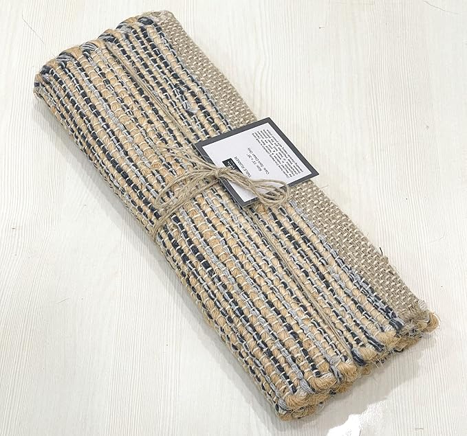 Natural Jute Table Runner 13x48 Inch – Vintage Boho Rustic Table Decor – Handwoven Table Runner in Natural Jute and Grey – Farmhouse Dining or Console Table Accent