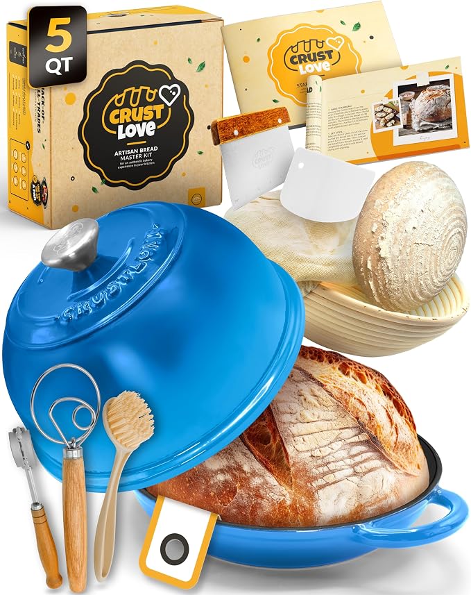 5 QT Bread Oven for Sourdough Baking with Lid & Baking Tool Set | Complete Bread Baking Set with Banneton, Scoring Lame, Dough Whisk, Bread Sling & Clear Instructions for Homemade Sourdough