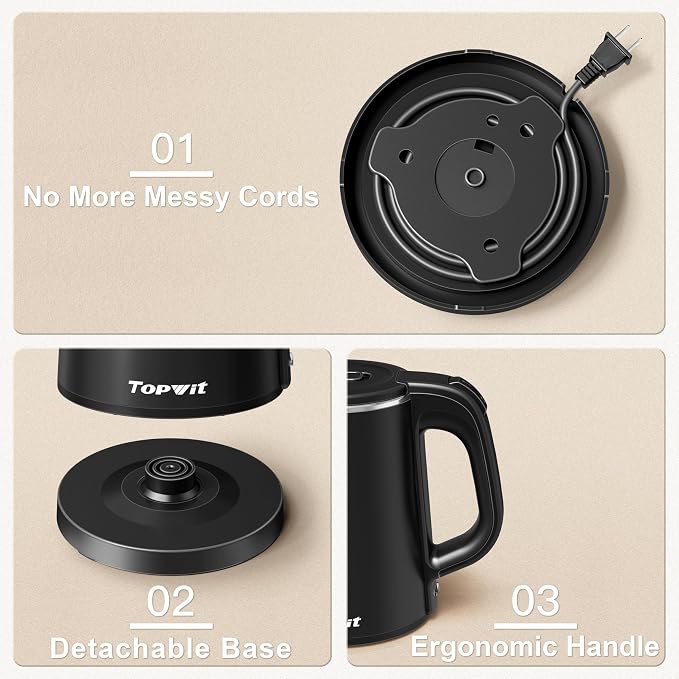 TOPWIT 0.8L Small Electric Kettle, Portable Travel Kettle, Stainless Steel | 800W Fast Boiling, Auto Shut-Off & Boil-Dry Protection, Tea Kettle for Home, Office, Business Trip, Hotel, Dorm