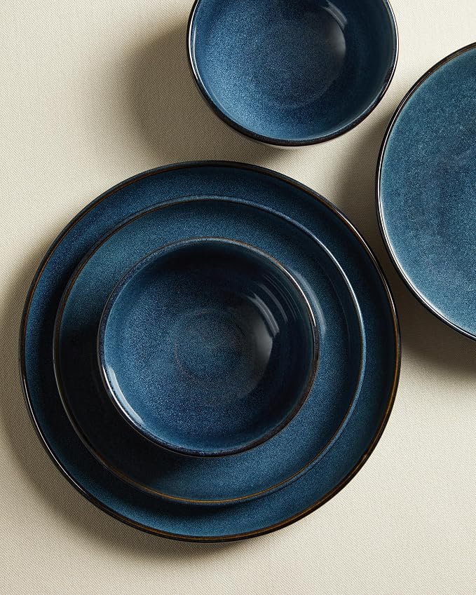 24 Piece Dinnerware Sets for 8, Modern Stoneware Plates and Bowls Setst, Perfect for Family Gatherings & Holiday Celebrations, Easy Cleaning Dishes Set, Stack Compactly Dishware, Starry Blue