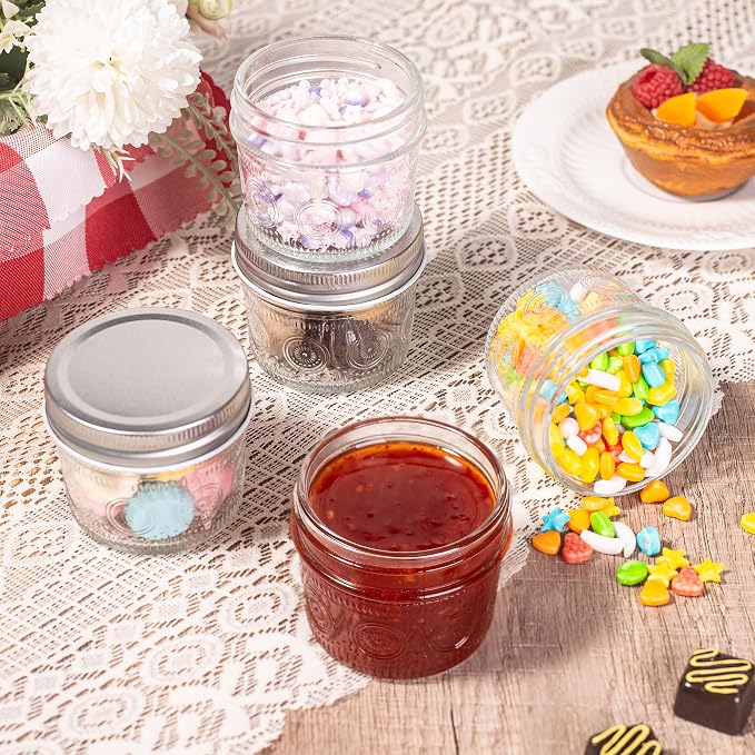 Amzcku 4 oz Vintage Mason Jars with Lids, Regular Mouth Canning Jar, Safe For Storage, Canning, Pickling, Preserving, Fermenting, DIY Crafts & Decor 24 Pack