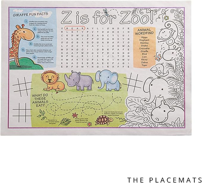 Disposable Paper Placemats – Premium, 50 Pack of Kids Zoo Scalloped Edge Placemats, Perfect Size 10x 14